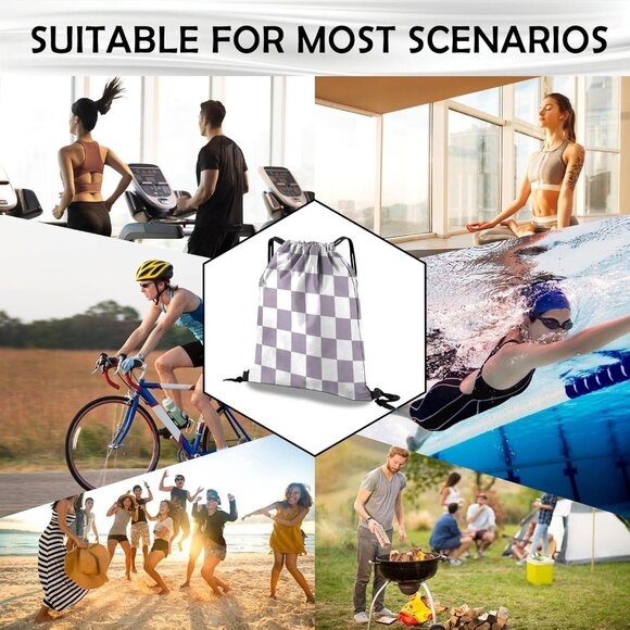 Drawstring Backpack Draw String Bag Waterproof for Sports Gym Beach Travel Cute - Picture 7 of 7